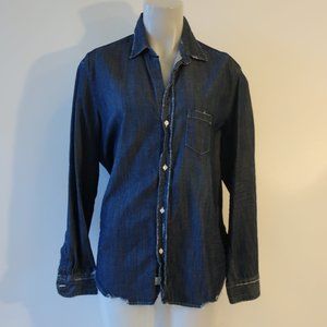 Womens Frank & Eileen Dark Blue Distressed Denim Button-Up Eileen Shirt L *